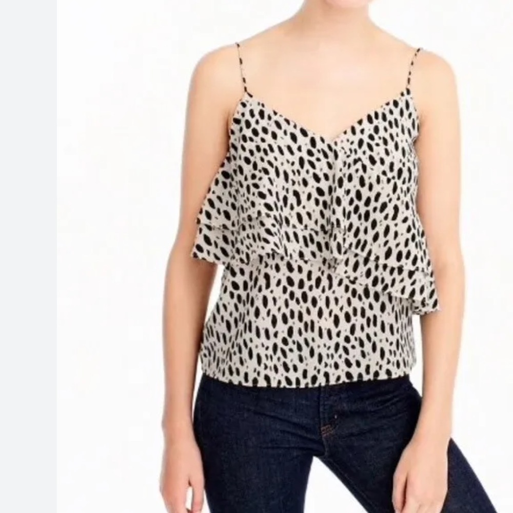 J. Crew‎ 100% Silk Ruffle Cami Leopard Print